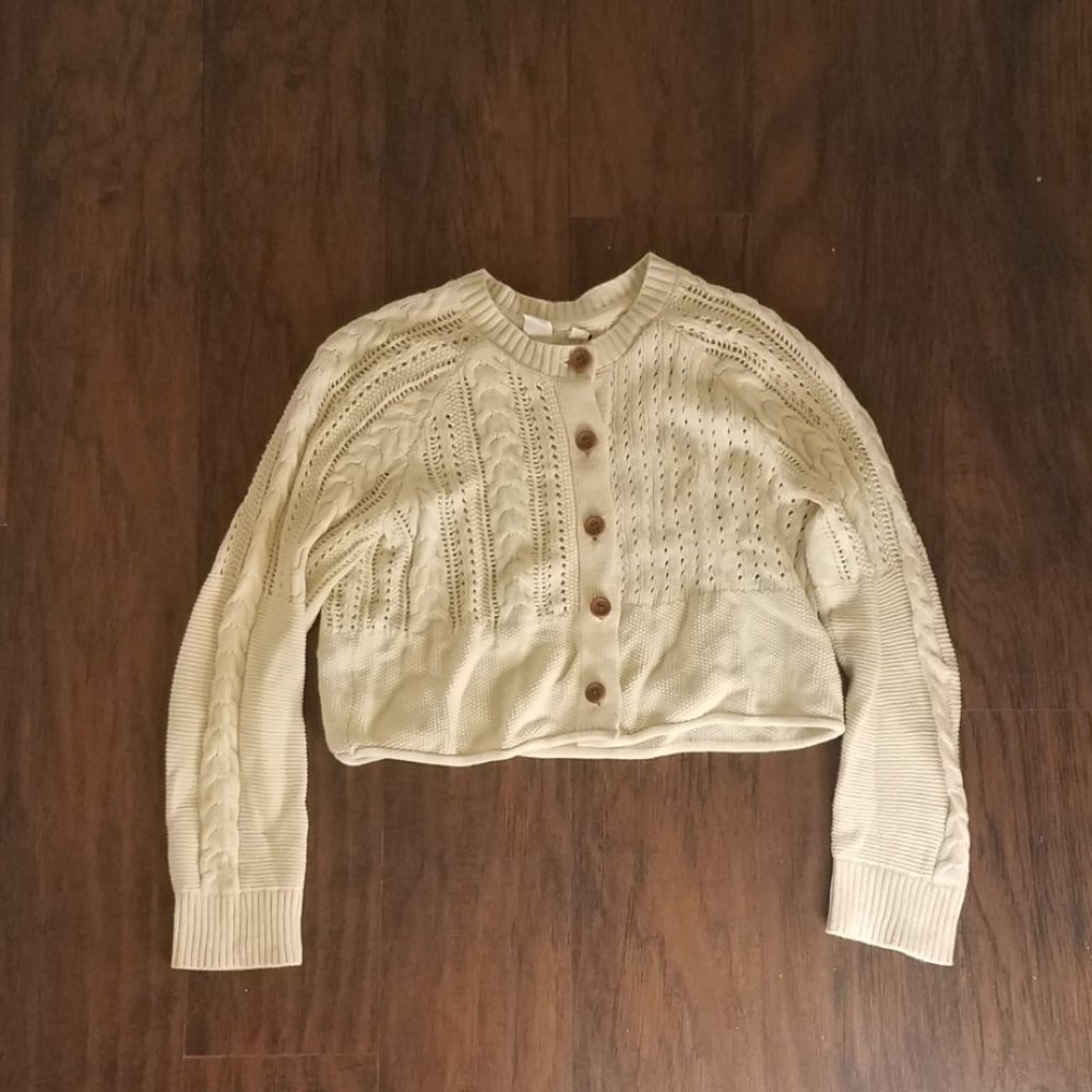Gap Button Cardigan Cropped Cream Kids Petite
